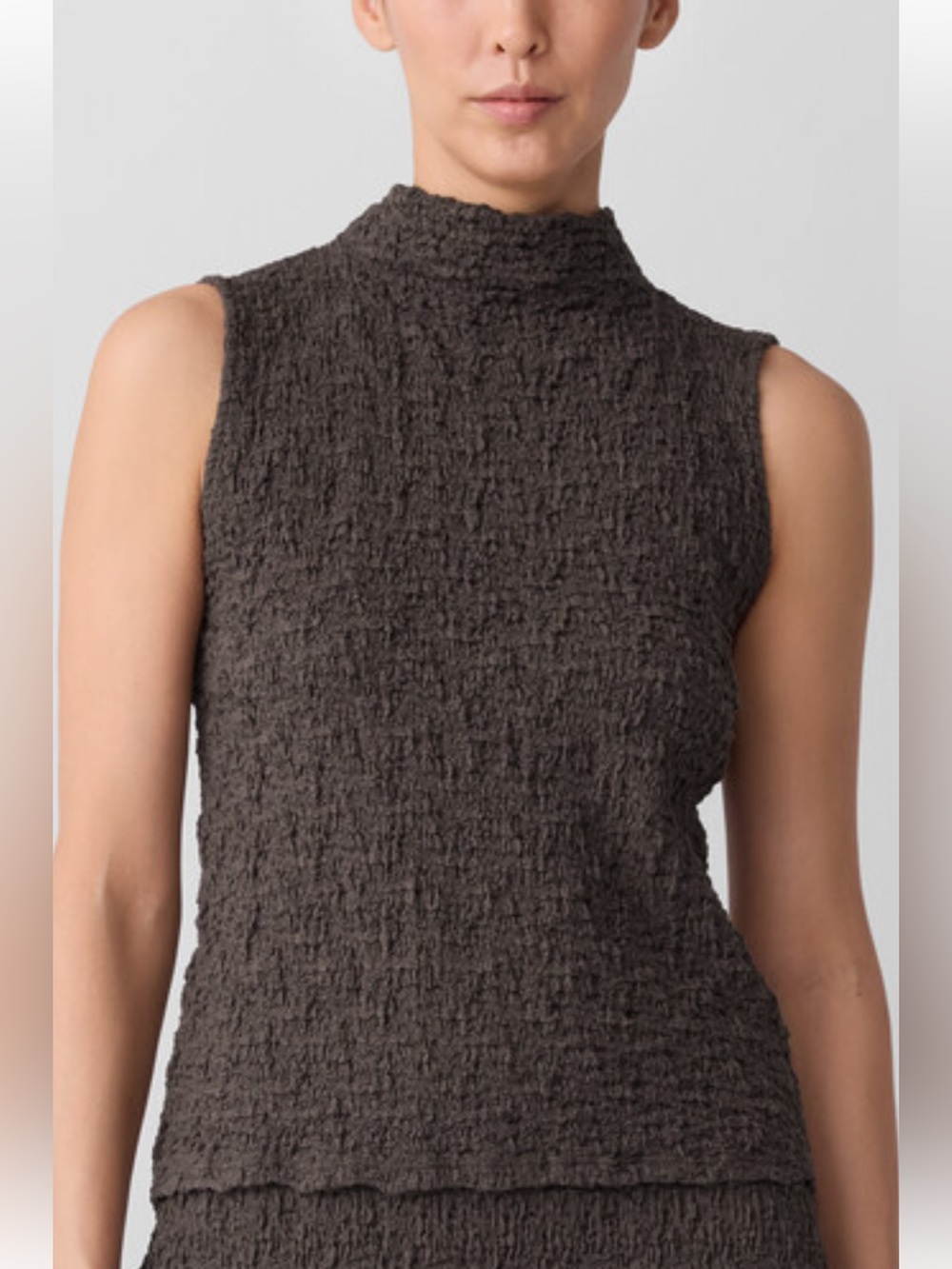 Eileen Fisher Bubble Jacquard Funnel Neck Top